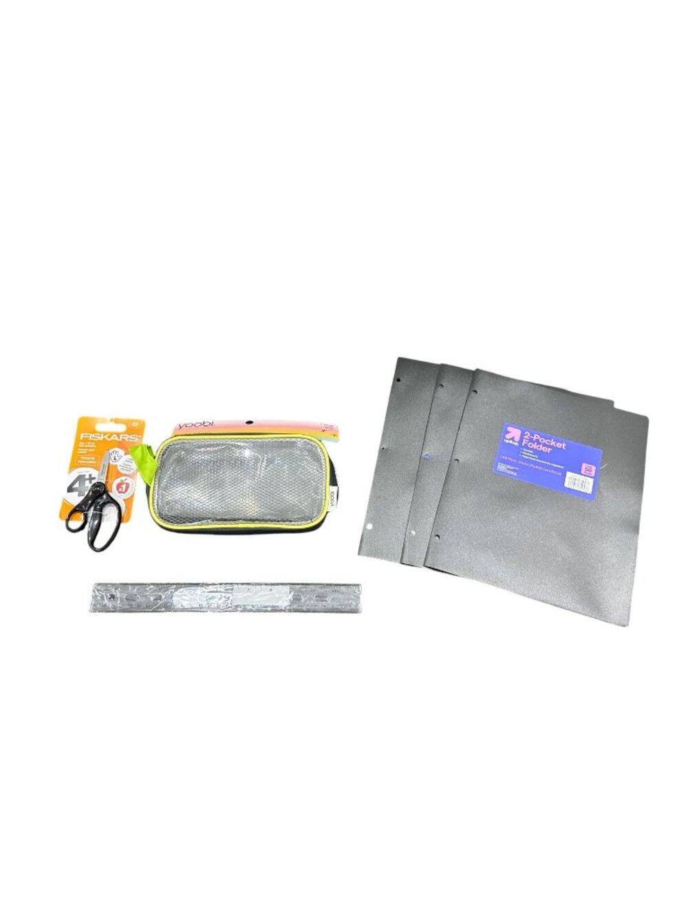 Set of 6 School Supplies: Yoobi Pencil Pouch, Fiskars Scissors, Ruler, &  2-Pock